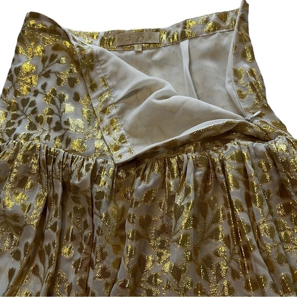 PALOMA BLUE Eden Layered Tiered Ruffled Metallic Fil Coupé Silk blend Skirt Gold - Picture 8 of 15
